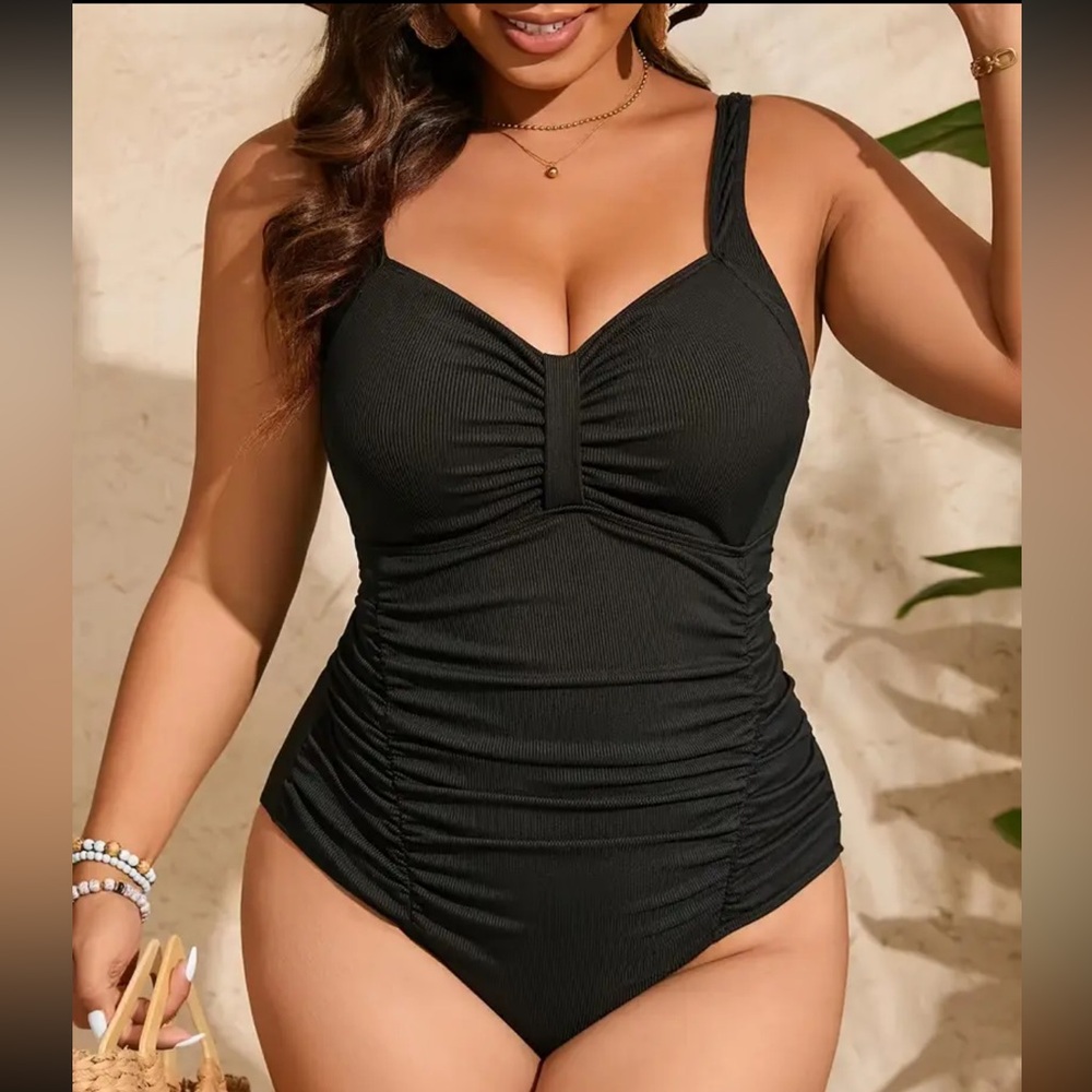 NEW 1 Piece Swimsuit, solid black #SW-1P-0059